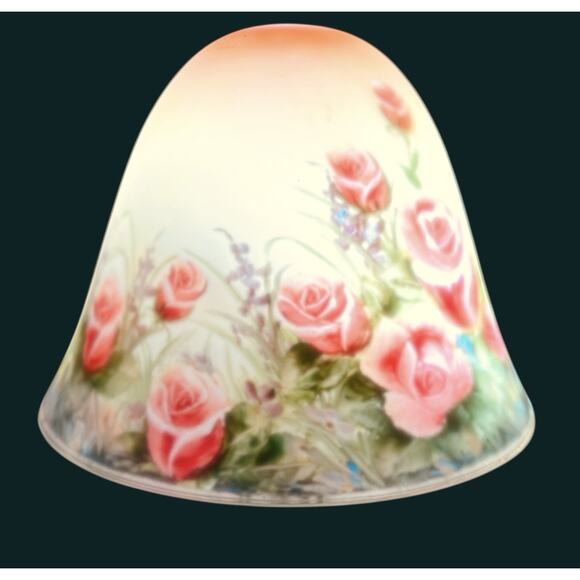Vtg Reverse Painted Glass Lamp Shade ONLY Bell Shape 10 Inch Roses Floral - Picture 16 of 16